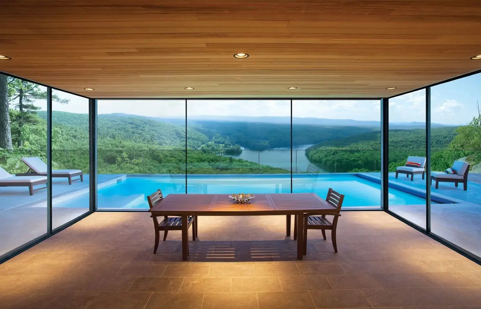 Multi-slide glass door system installed on a luxury custom home