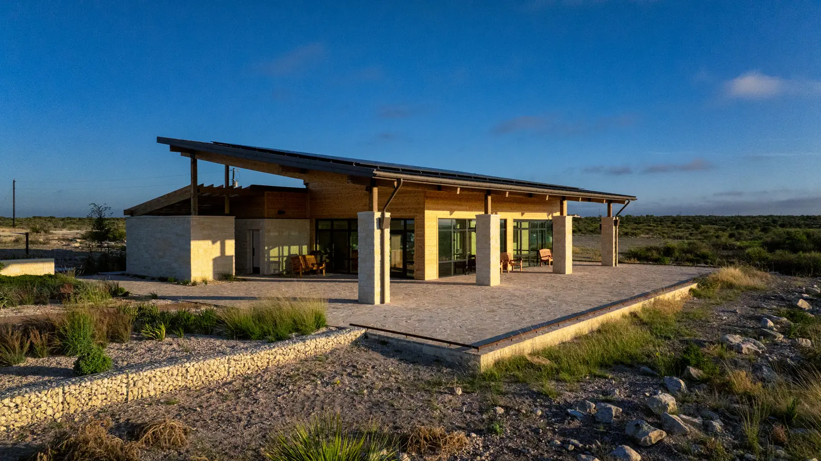 Panda® glass walls under deep overhangs at Devils River State Natural Area near Del Rio, Texas