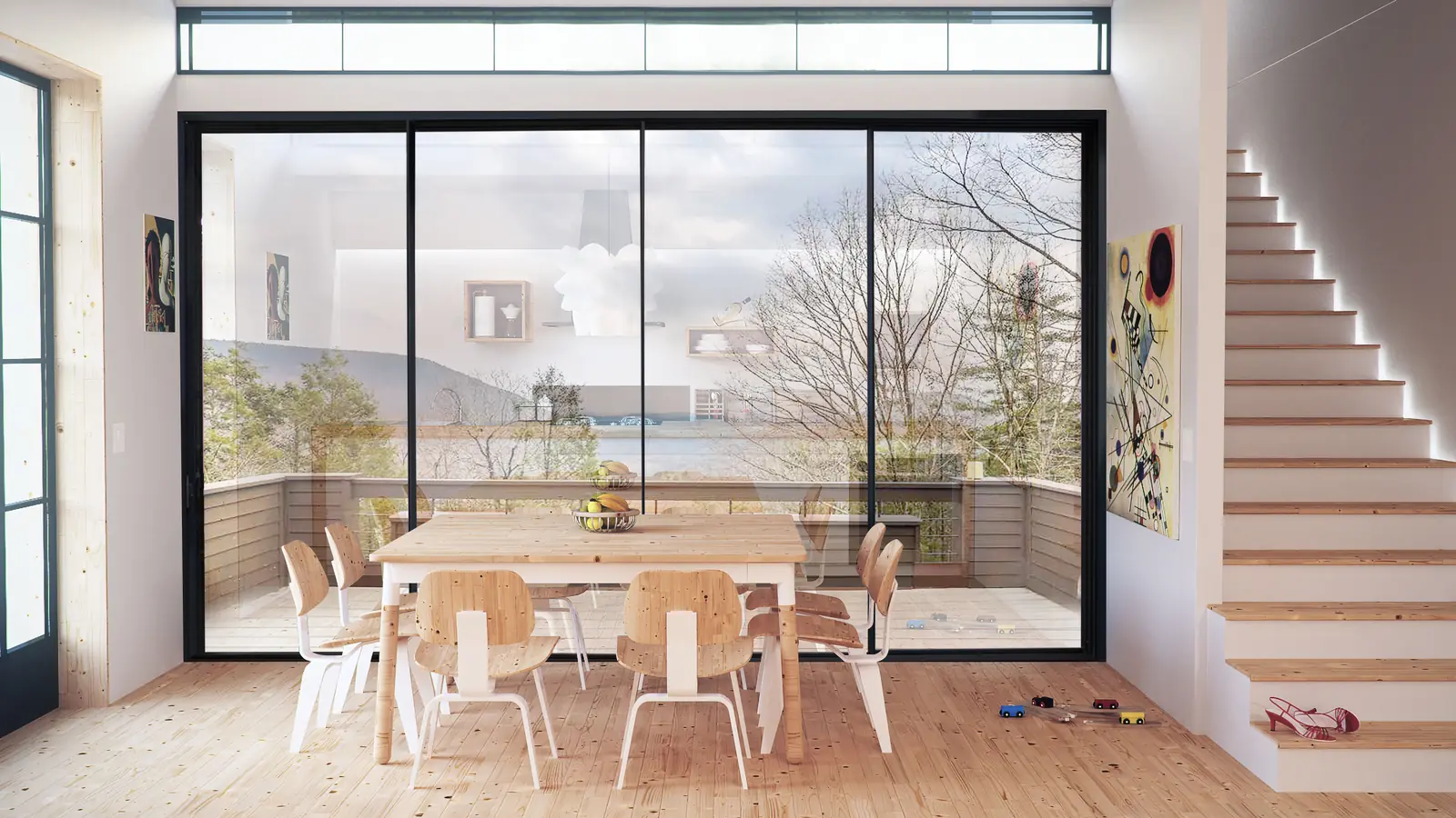 Panda® TS.X0 Slim-Line multi-slide doors across a dining room opening onto a deck