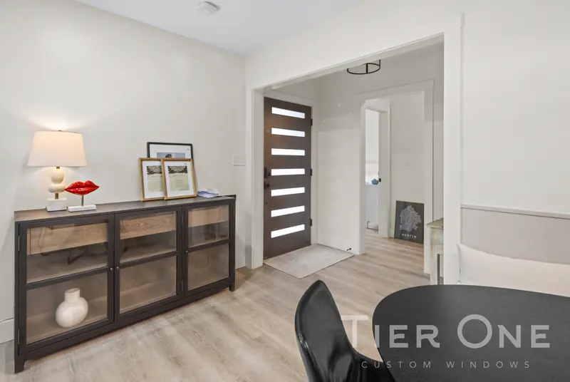 Modern entry door with horizontal glass lites